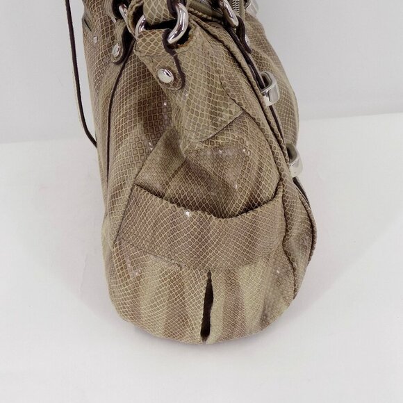 B. Makowsky Snake Embossed Leather Shoulder Handbag Brown Multi Leather - Picture 7 of 12